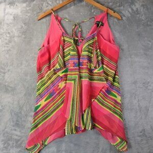 Rampage Womens Top M Pink Tribal Print Tassel Hem Sheer Festival Y2K Boho Layers